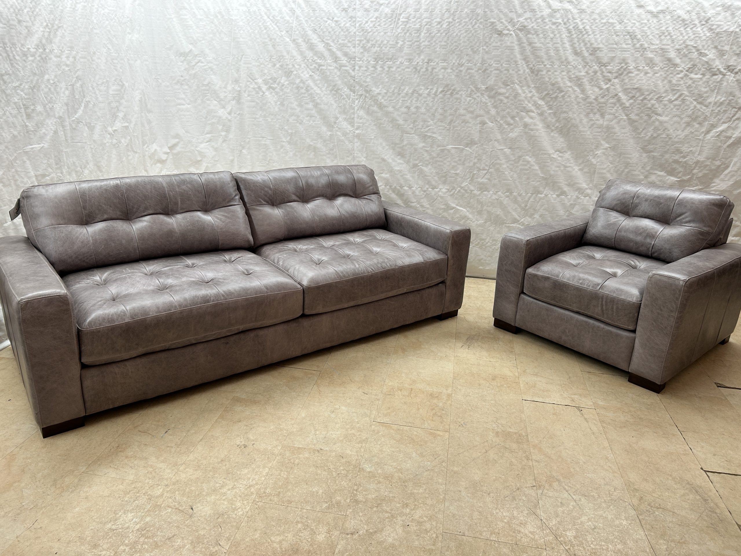Ex-Display Alaska Semi-Aniline Grey Leather 4 Seater Sofa + Chair Set - Image 6