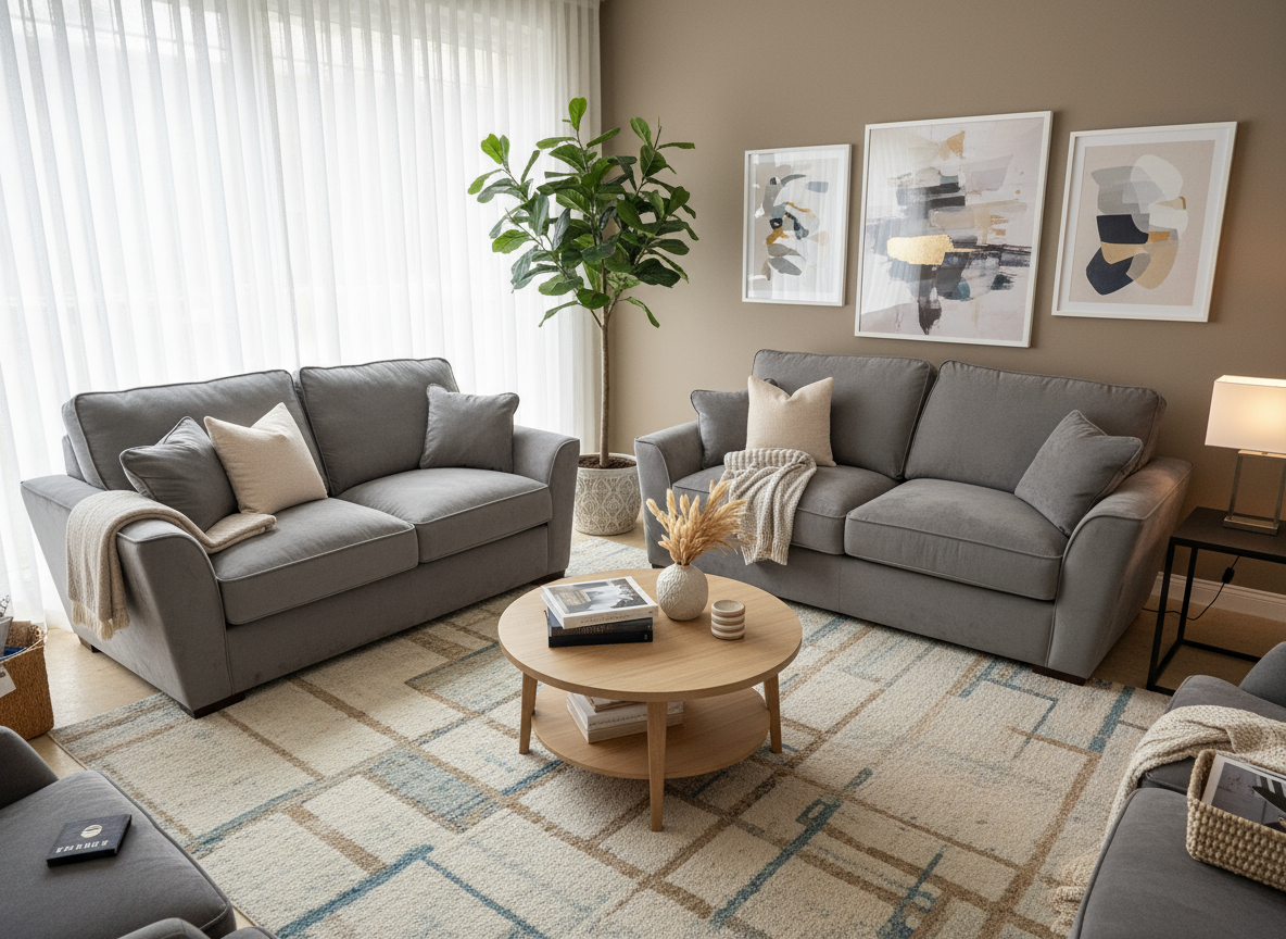 Ex-Display Fantasia Dark Grey 3 + 2 Seater Fabric Sofa Set