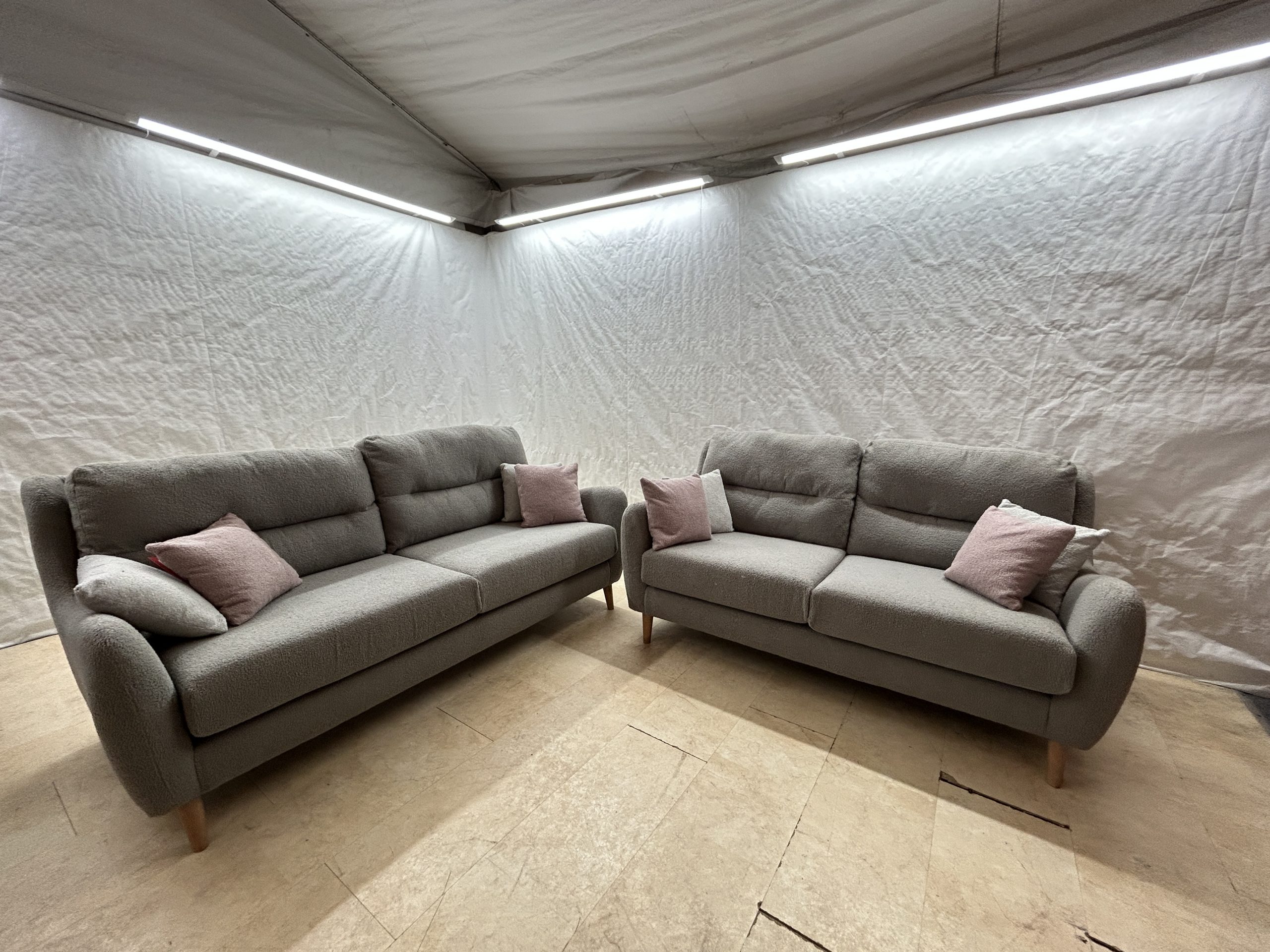 Ex-Display Porto 3 + 2 Seater Grey Boucle Fabric Sofa Set - Image 3