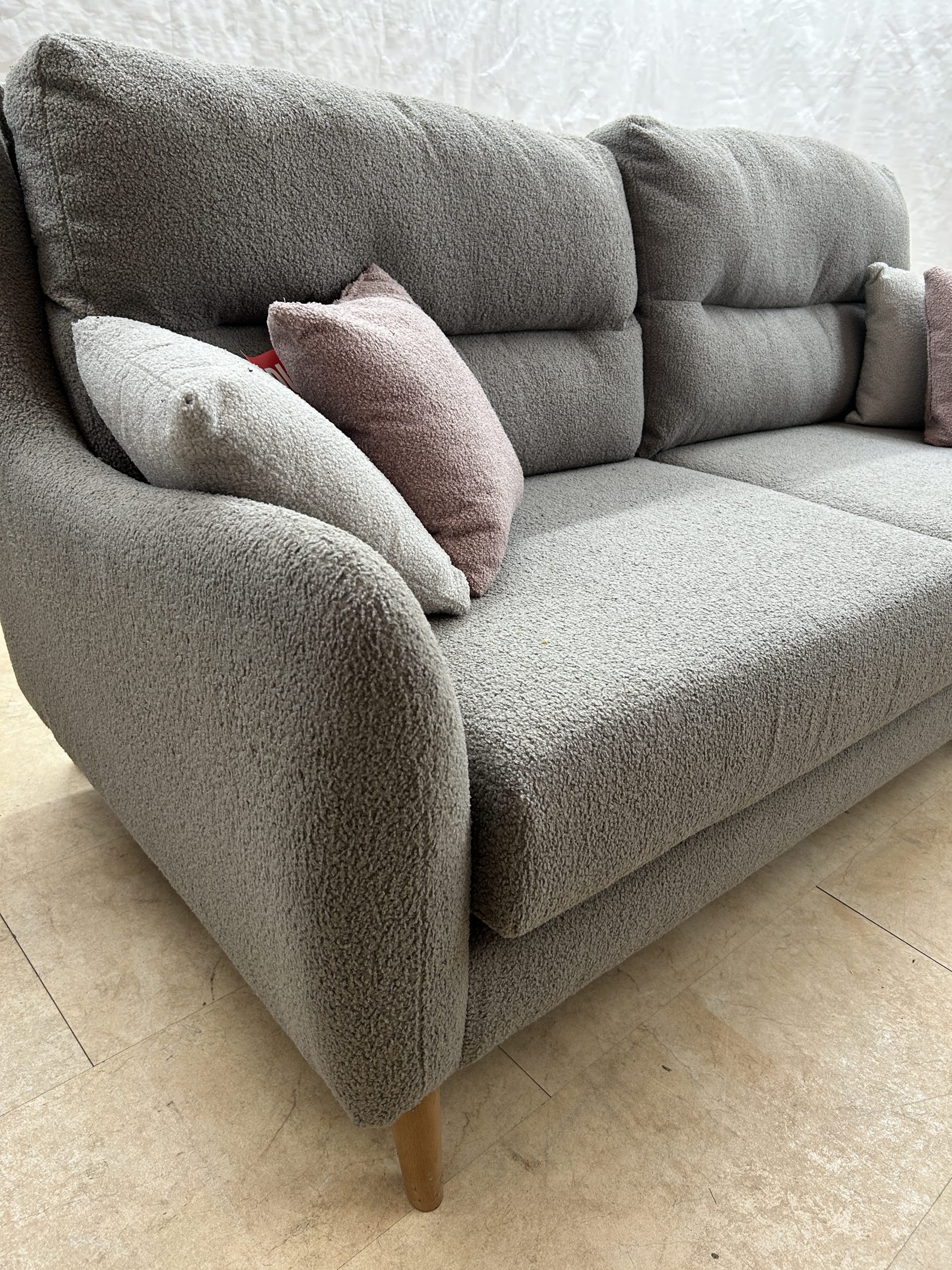 Ex-Display Porto 3 + 2 Seater Grey Boucle Fabric Sofa Set - Image 5