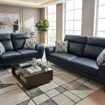 Ex-Display Vitalia Blue Leather 3 + 2 Seater Sofa Set