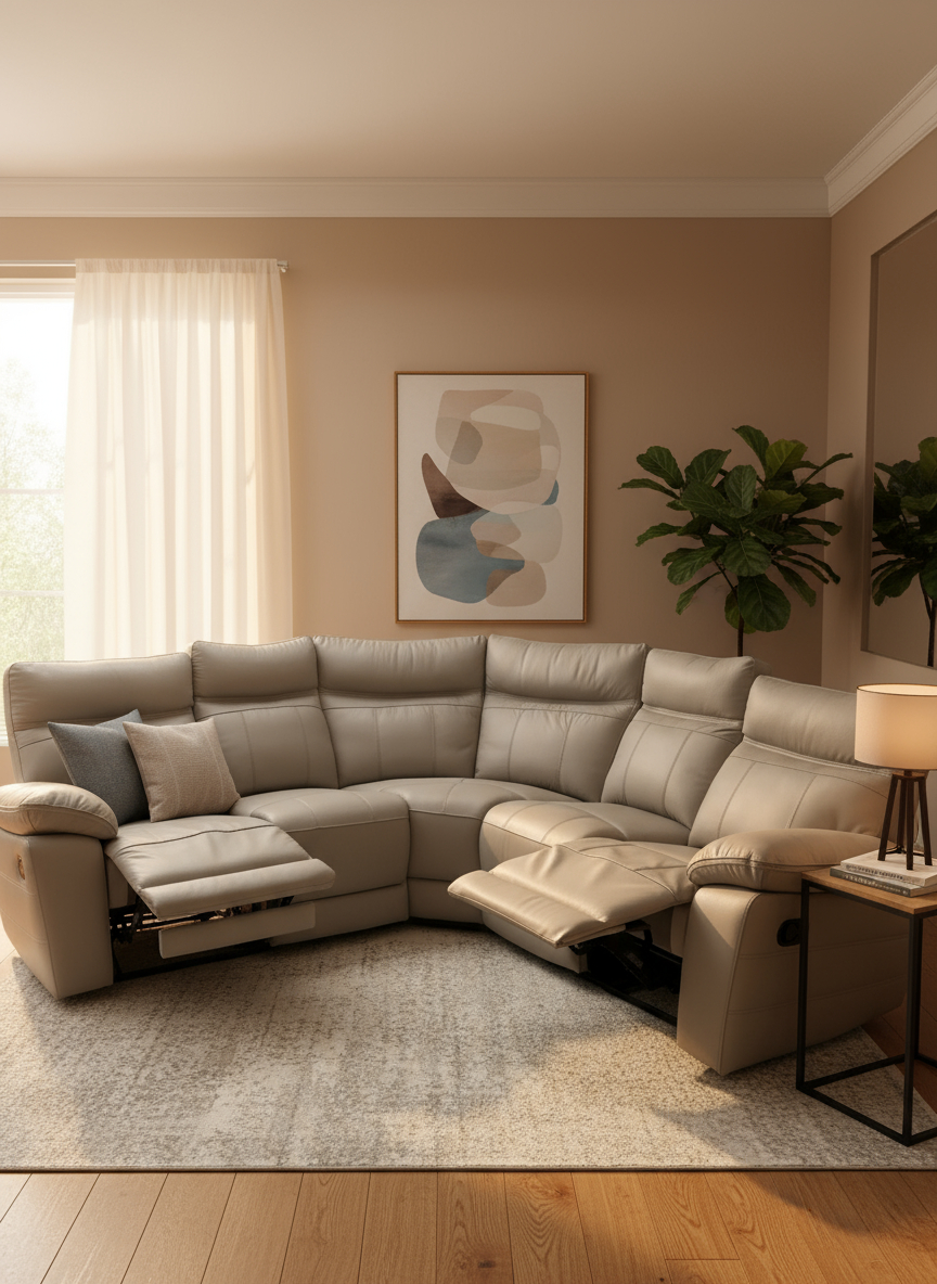 Ex-Display Positano Pale Grey Leather Manual Recliner Corner Sofa + Electric Chair