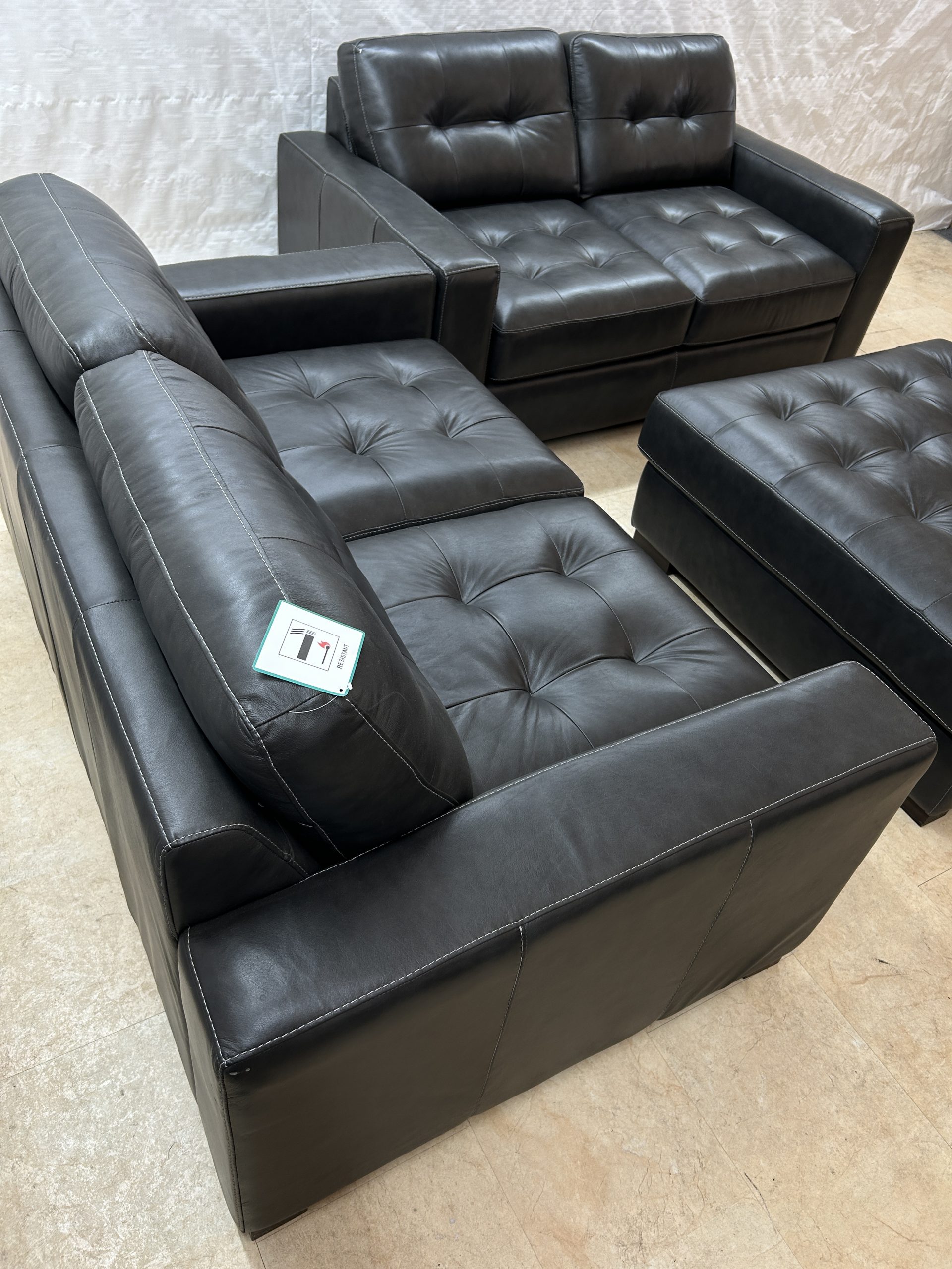 Ex-Display Alaska Black Leather 2+2 Seater Sofa Set - Image 4