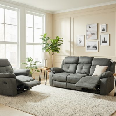 Ex-Display Boston Grey Fabric 3 + 2 Manual Recliner Sofa Set